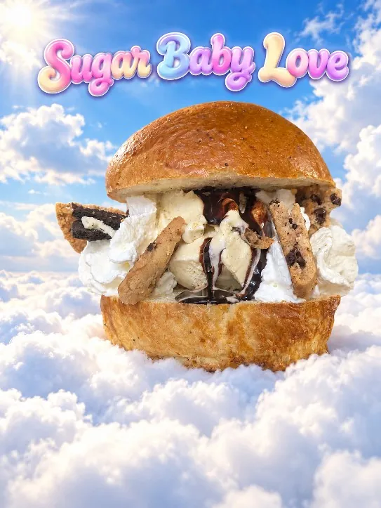 Sugar Baby Love, le burger dessert glacé, posé sur des nuages roses