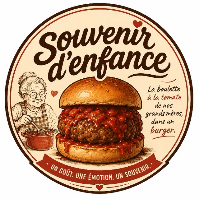 Logo « Souvenir d’enfance » : une grand-mère qui cuisine une boulette à la tomate